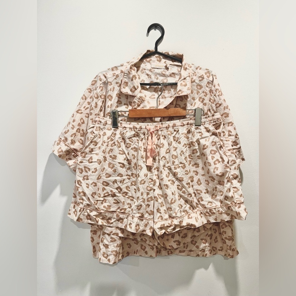Lattelove Pink Cotton Leopard Cheetah Animal Print Short Sleeve Pajama Set XL - Picture 5 of 10